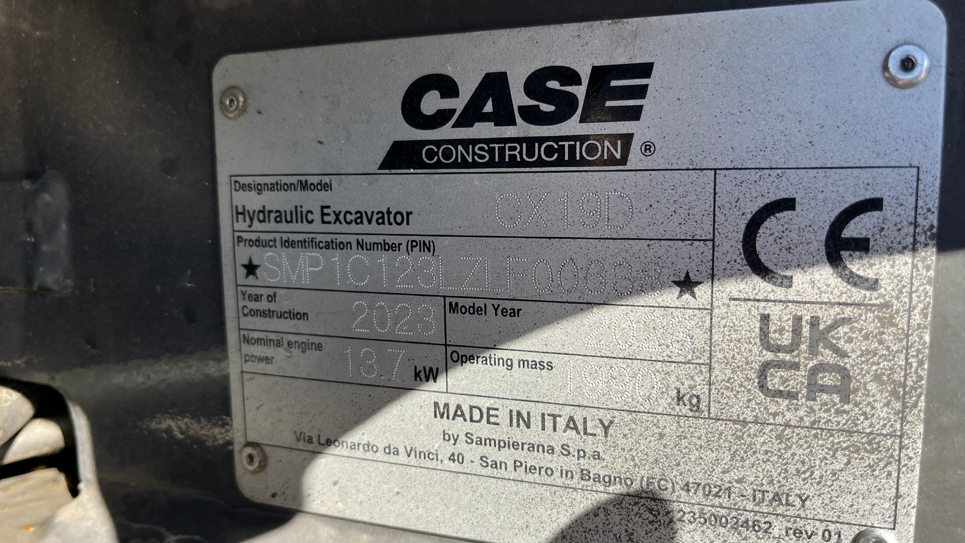 Case CX19D Fabriksny maskine klar til brug.