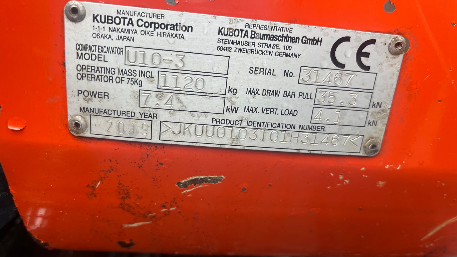 Kubota U10-3 SL Monteret med Udskudsarm