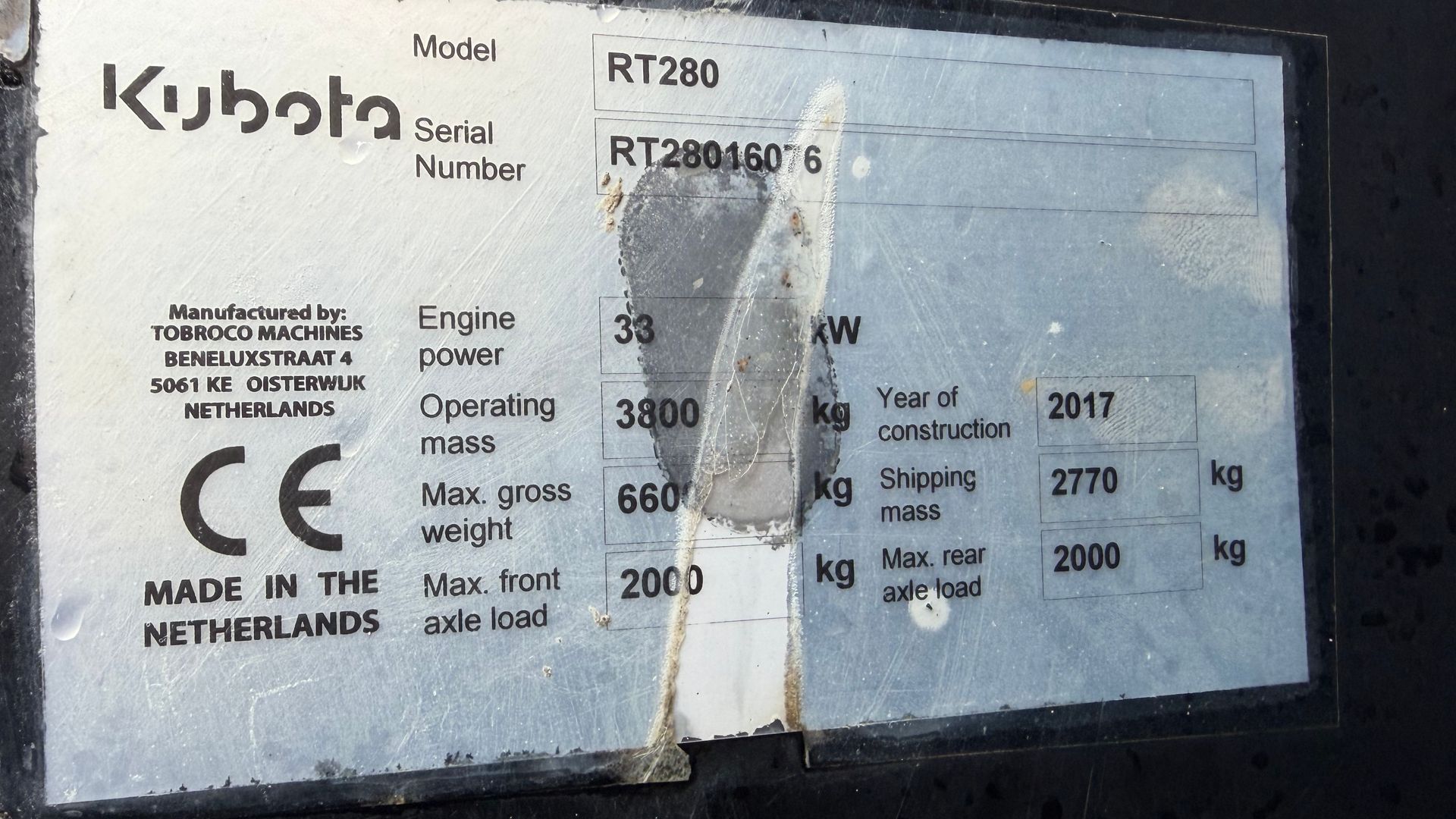 Kubota RT280 Velholdt minilæsser på brede dæk - årgang 2017 (2.014 timer)