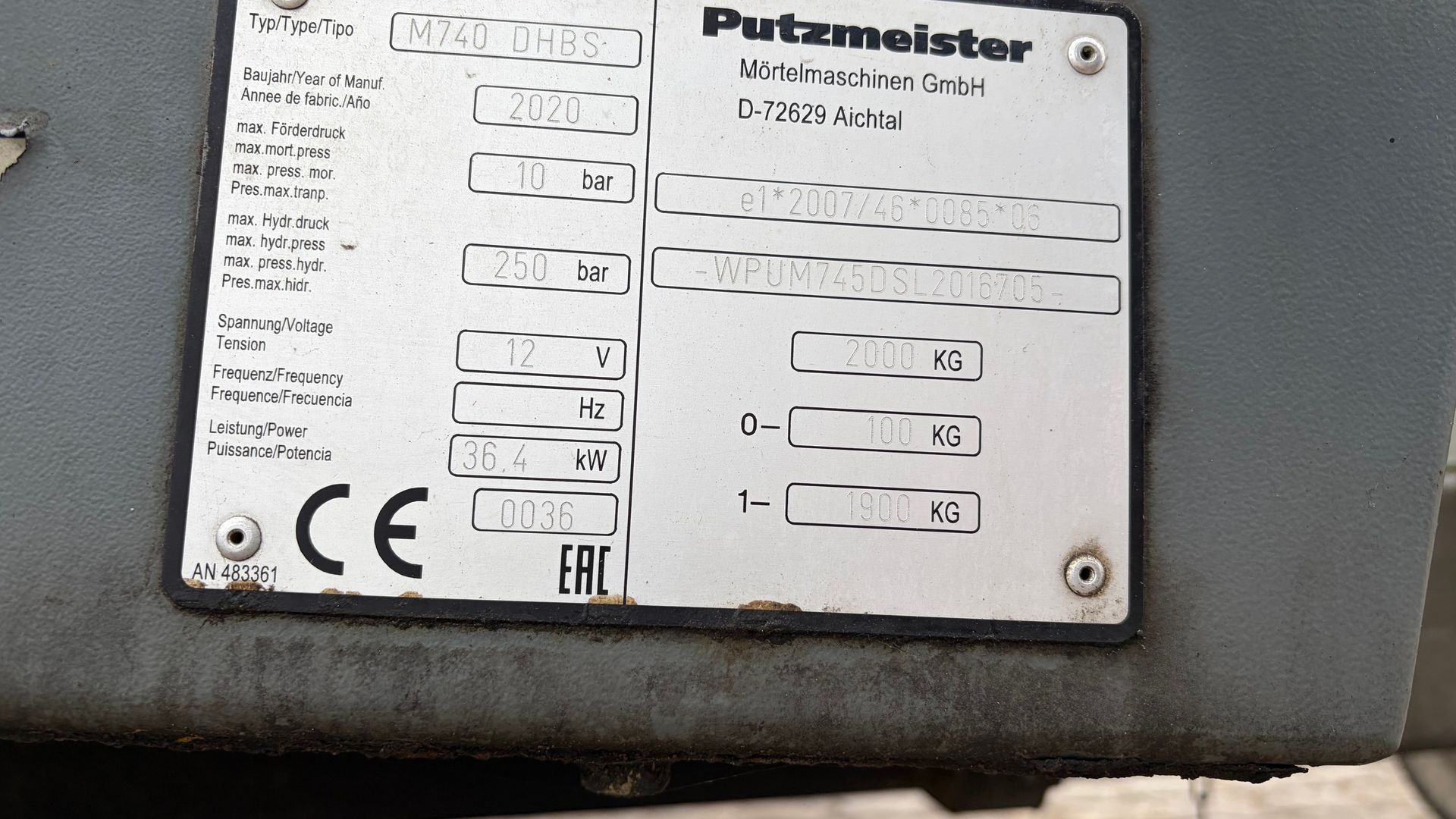 Putzmeister M740 DHBS Slidlagspumpe - (Topmodel med skovl og treben) + ca. 100 m slange
